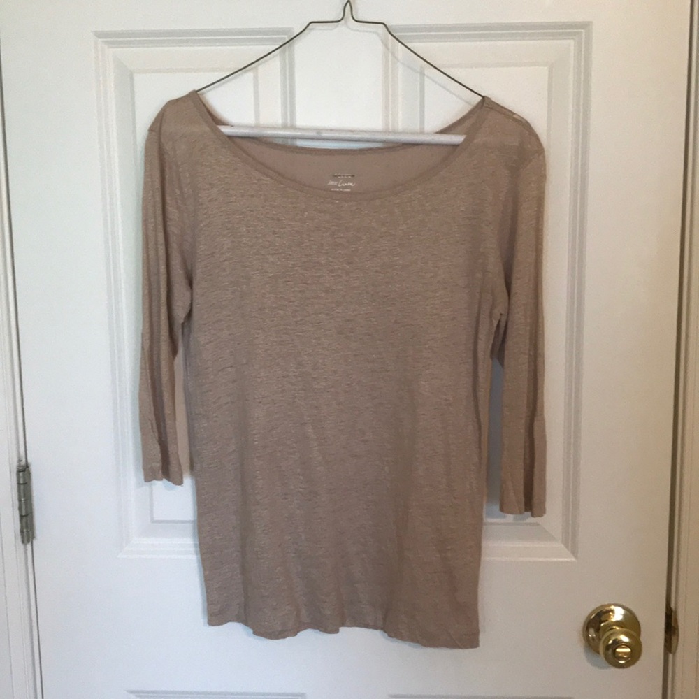 EUC J. Crew 3/4 Sleeve Tan With Gold Shimmer Top